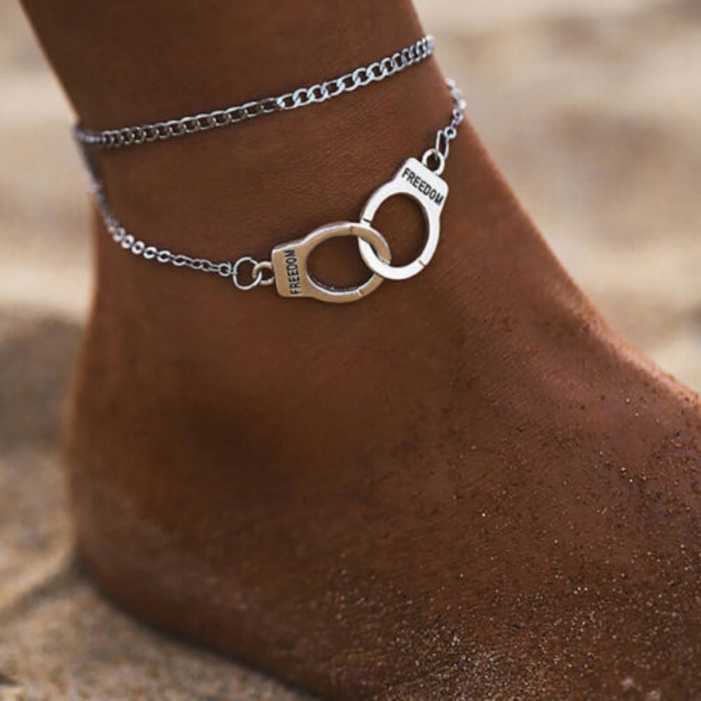 NEW Women Bohemian Love Handcuffs Beach Anklet Silver Gold Chain Fashion Jewelry